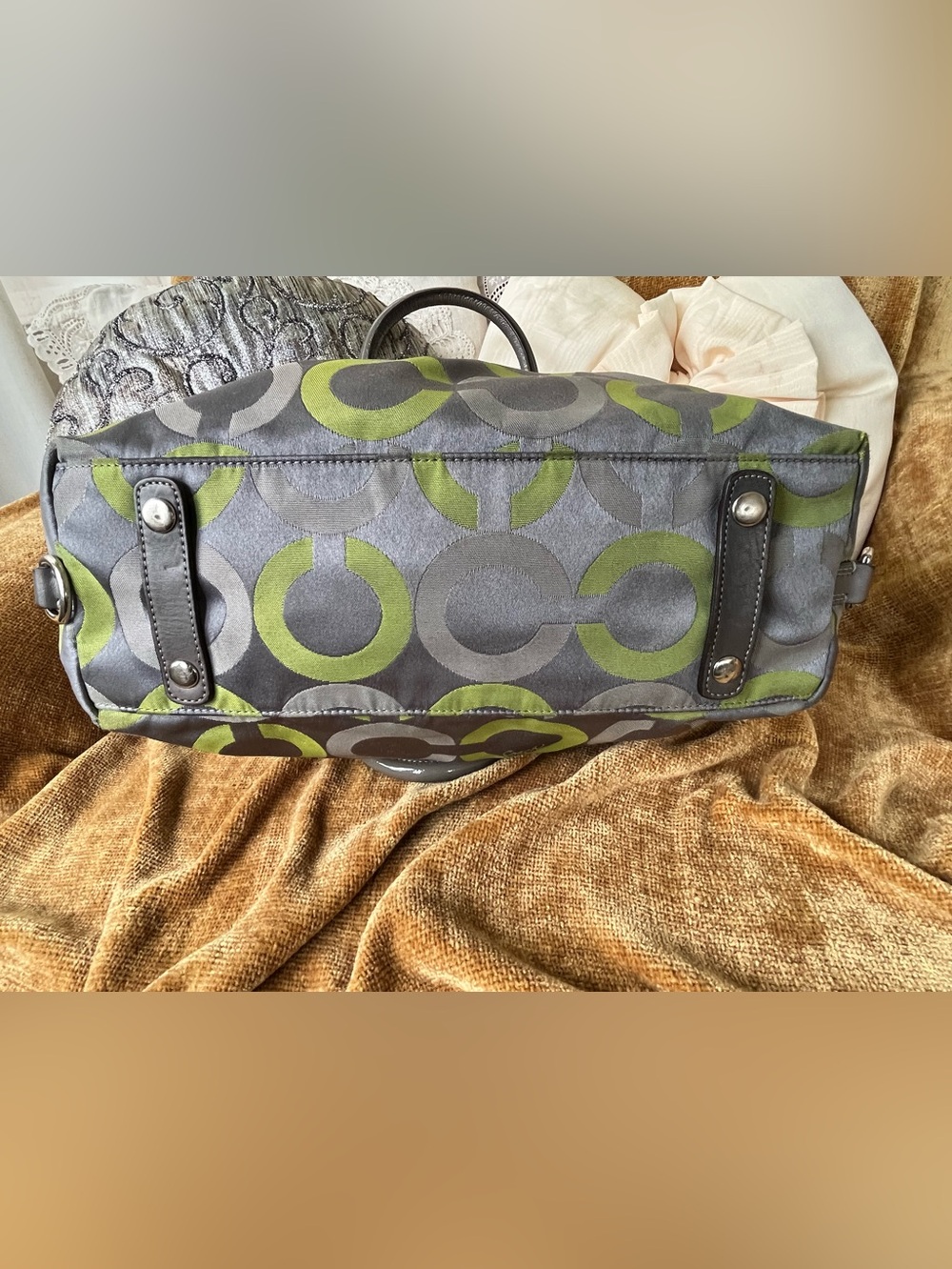 Coach Gray 🩶💚 Lime Signature Satchel with Leather Trim, EUC Y2K - Picture 7 of 7